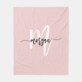  Rosa Modern Script Girly Monogram Namn Fleecefilt