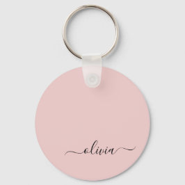 Rosa Modern Script Girly Monogram Namn Nyckelring