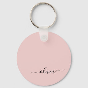 Rosa Modern Script Girly Monogram Namn Nyckelring