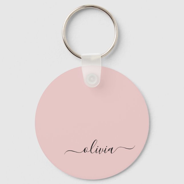  Rosa Modern Script Girly Monogram Namn Nyckelring (Framsida)