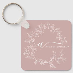  Rosa Modern Script Girly Monogram Namn Nyckelring