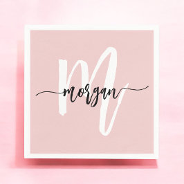 Rosa Modern Script Girly Monogram Namn Pappersservett