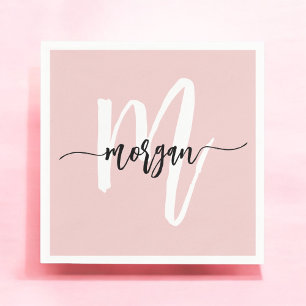  Rosa Modern Script Girly Monogram Namn Pappersservett