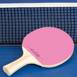 Rosa Modern Script Girly Monogram Namn Ping Pong P Pingisracket