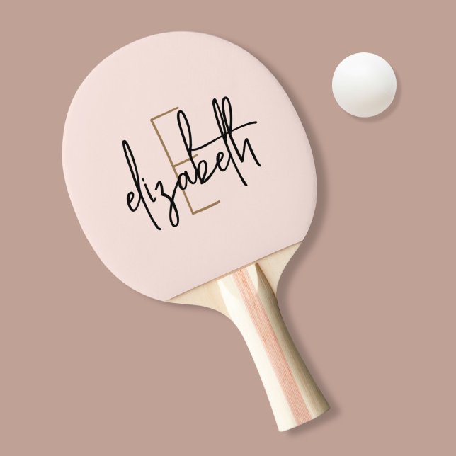 Rosa Modern Script Girly Monogram Namn Pingisracket (Skapare uppladdad)