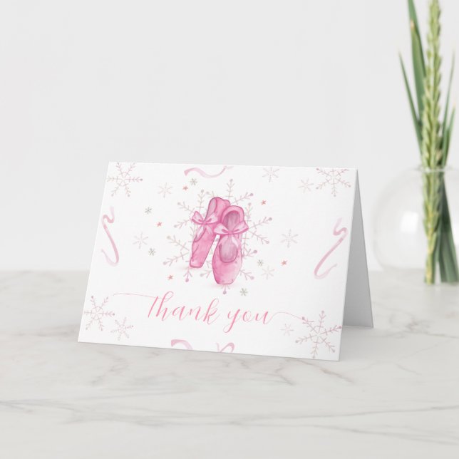 Rosa Modern Snöflinga Ballerina Bebis Shower  Tack Kort (Framsida)