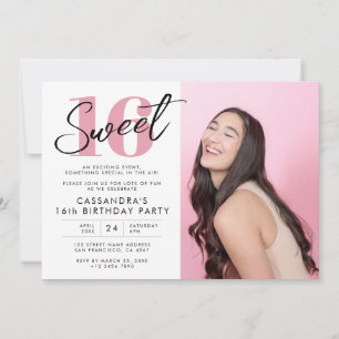 Rosa Modern Sweet sixteen Birthday med Photo Inbjudningar