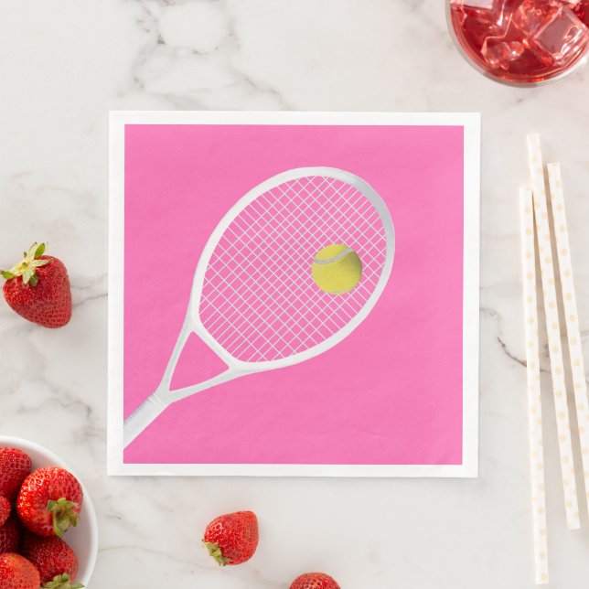 Rosa Modern Tennis Boll White Racket Pappersservett (Insitu)