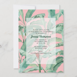 Rosa Modern Tropical Banana Handflatan Lämnar föde Inbjudningar