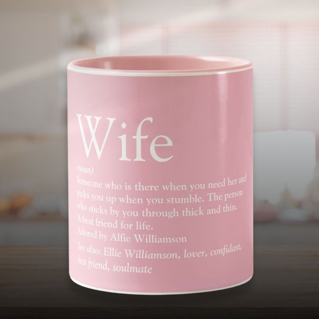Rosa Modern Typografisk Kul Definition Av Hustru  Två-Tonad Mugg (Girly Pink Modern Typographic Fun Wife Definition Two-Tone Coffee Mug)