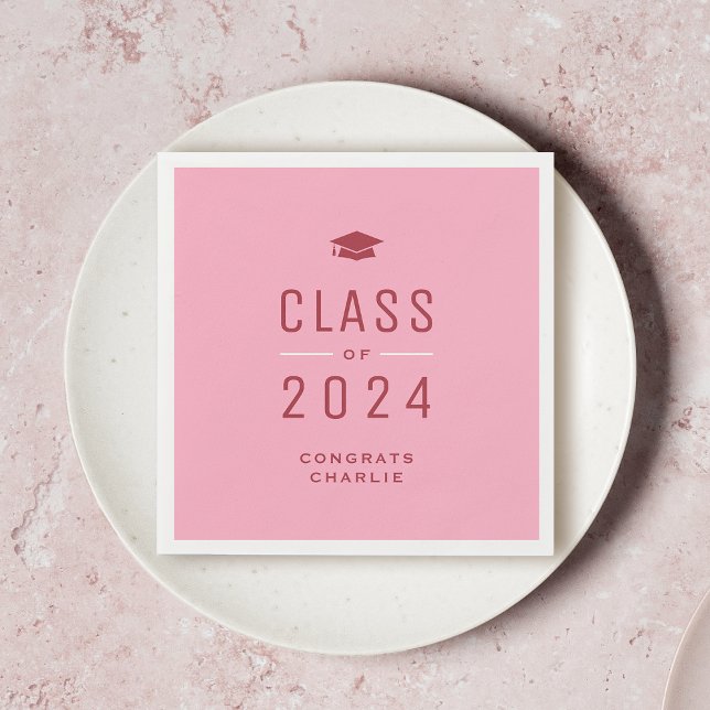 Rosa Modern Typography Class of 2024 Studenten Pappersservett (Pink Modern Typography Class of 2024 Graduation Napkins)