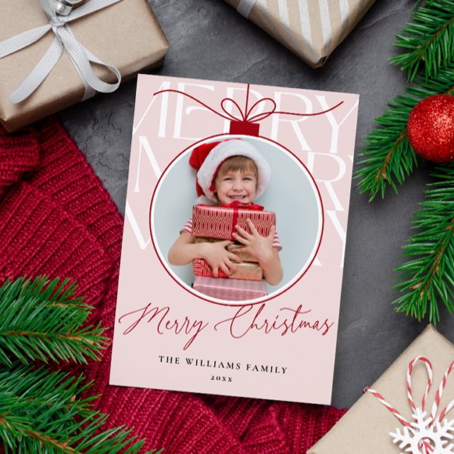 ROSA MODERN TYPOGRAPHY PHOTO ORNAMENT JULKORT (Skapare uppladdad)