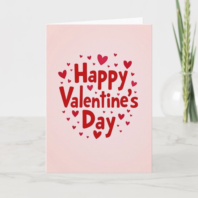 Rosa modern valentinshjärtakort kort (Framsida)