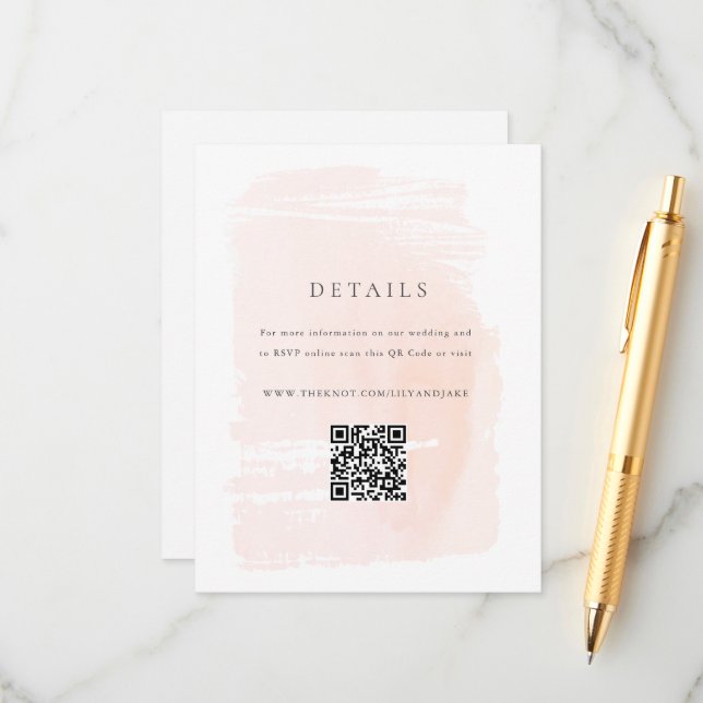  Rosa Modern Watercolor Bröllop Tilläggskort (Fram/Back In Situ)