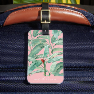 Rosa Modern Watercolor Tropical Banana Handflatan Bagagebricka
