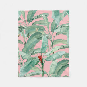 Rosa Modern Watercolor Tropical Banana Handflatan Fleecefilt