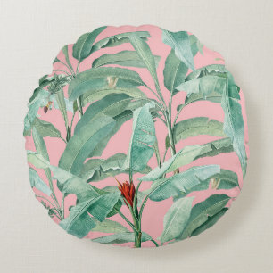 Rosa Modern Watercolor Tropical Banana Handflatan Rund Kudde