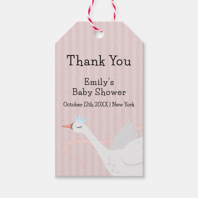 Rosa Modern Whimsical Princess Svan Baby Shower Presentetikett (Framsidan)