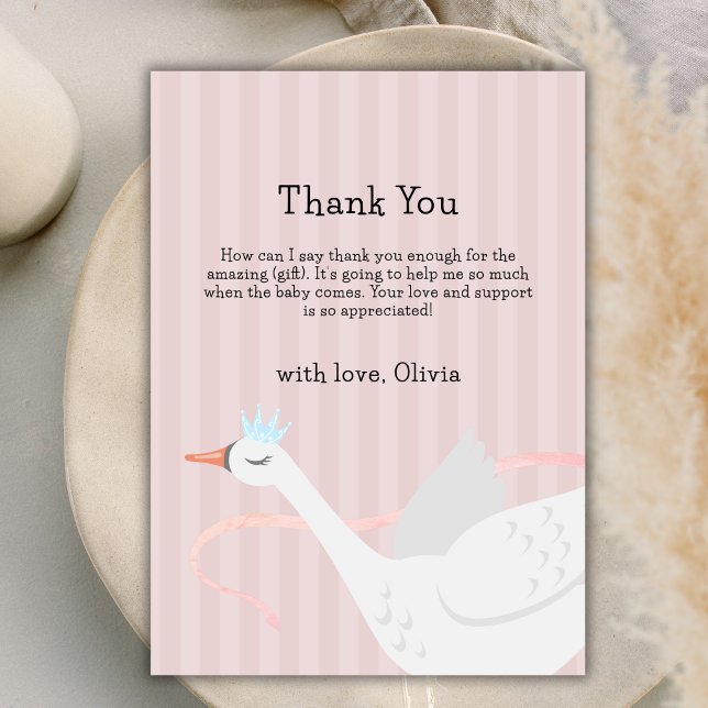 Rosa Modern Whimsical Princess Svan Baby Shower Tack Kort (Pink Modern Whimsical Princess Swan Baby Shower Thank You Card)