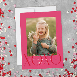 Rosa Modern XOXO-fotoklassrummets Valentinkort Tack Kort