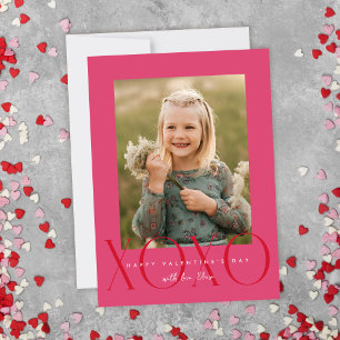 Rosa Modern XOXO-fotoklassrummets Valentinkort Tack Kort