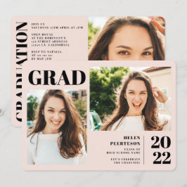  rosa, moderna 3 foton studenten inbjudningar