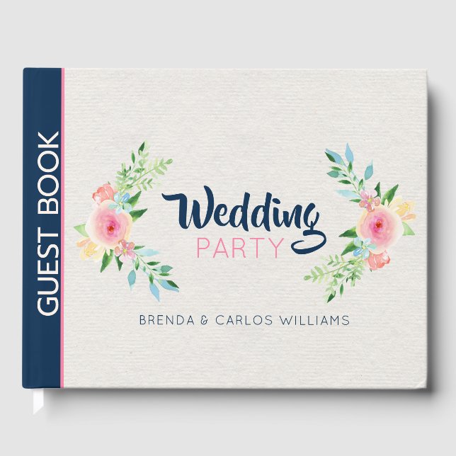Rosa moderna blommor i gräns, pappra struktur gästböcker (Framsida)