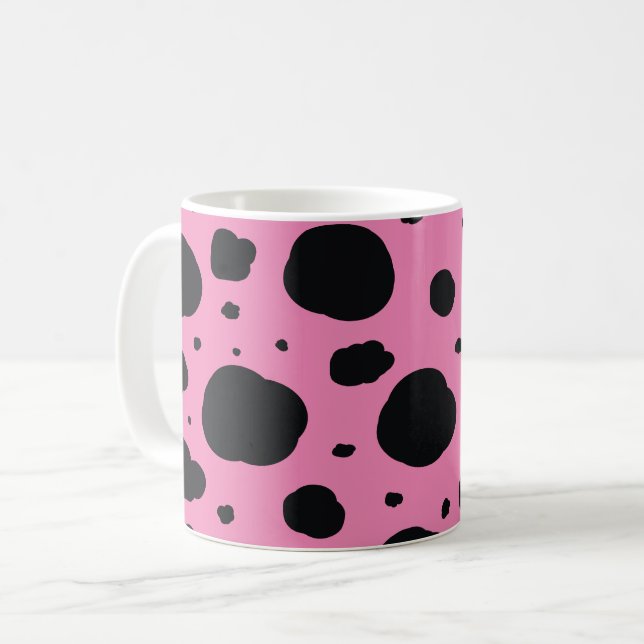 rosa moderna dalmatiska fläckar på djur mönster kaffemugg (Framsida vänster)