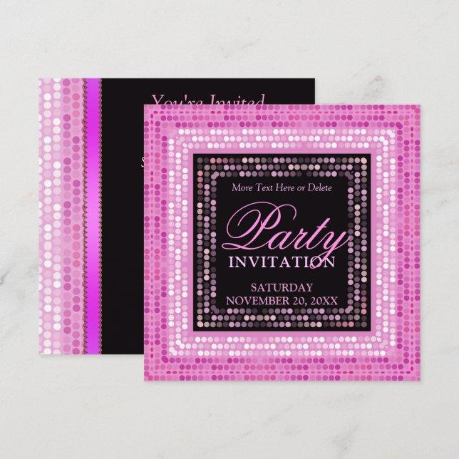 Rosa moderna ljus disko dan party inbjudningar (Fram/baksida)