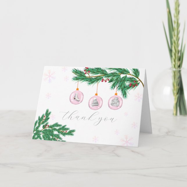 Rosa moderna vinterkläder Ornament Baby Shower Tack Kort (Framsida)