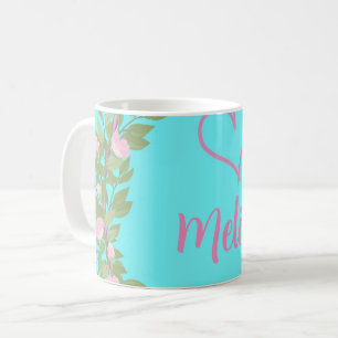 Rosa modernt manus girligt monogramnamn kaffemugg