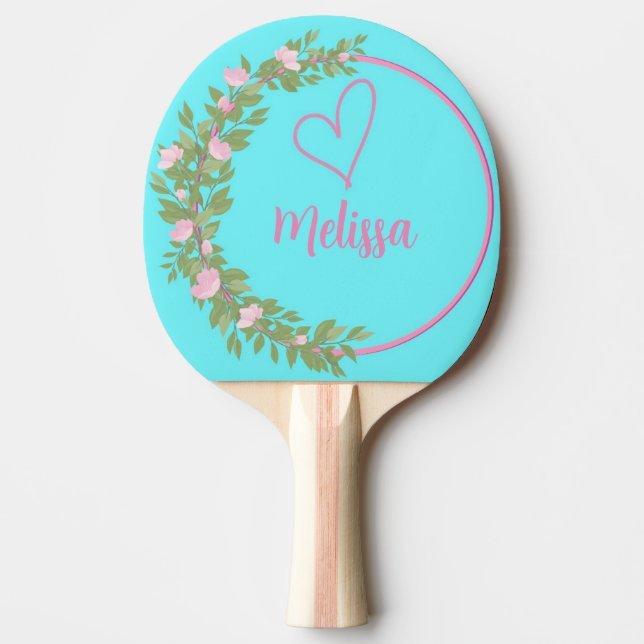 Rosa modernt manus girligt monogramnamn  pingisracket (Framsidan)