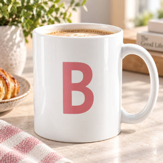 Rosa Modernt Monogram Stor Bokstav Mjuk Rosa Kaffemugg