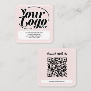 Rosa Modernt Vitt Anpassat Logotyp QR-kod Fyrkantigt Visitkort