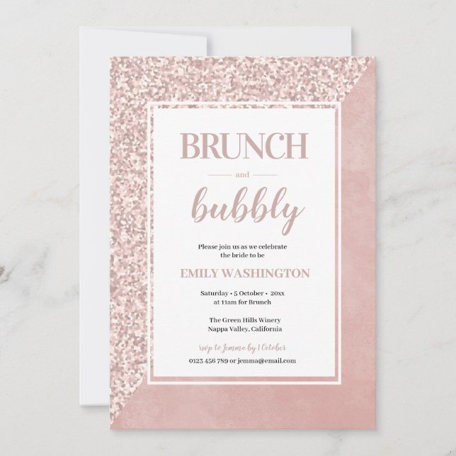Rosa Möhippa Brunch & Bubbly-inbjudan Inbjudningar (Framsida)