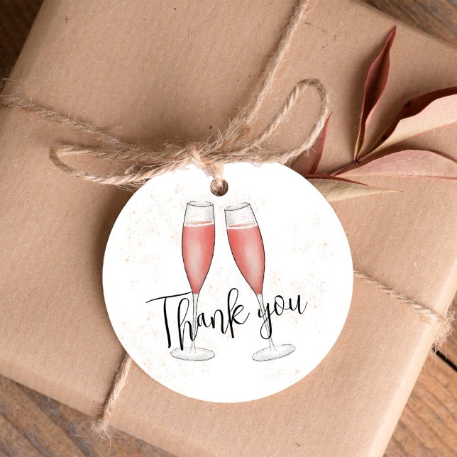  Rosa Möhippa Brunch och Bubly Gåvor Etiketter (Brunch and Bubbly Thank you circle gift favor tag. With calligraphy script. )