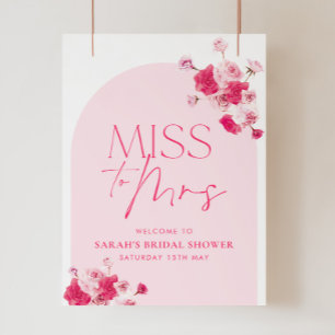 Rosa Möhippa Miss To mrs Welcome Sign Blommigt Poster