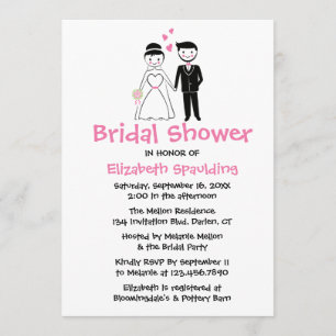 Rosa Möhippa Tecknad Bride & Groom Bröllop Inbjudningar