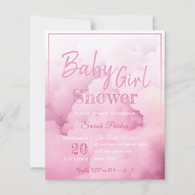 Rosa moln Baby Girl Baby Shower-inbjudan (Framsida)