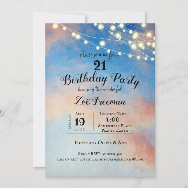 Rosa moln i himlen | Blå 21-årsdag Inbjudningar (Framsida)