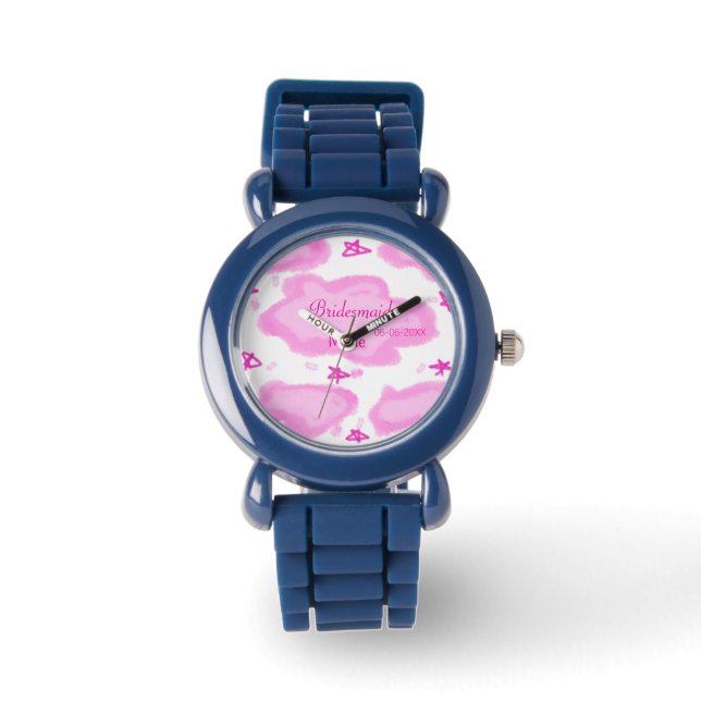 rosa moln, pastellstjärnor bridesmaid gigantiskt m armbandsur (Framsida)