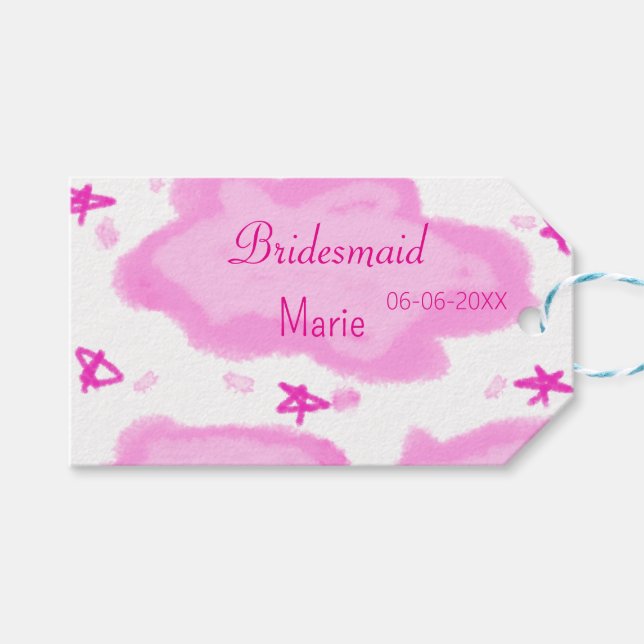 rosa moln, pastellstjärnor bridesmaid gigantiskt m presentetikett (Framsidan (Horisontell))