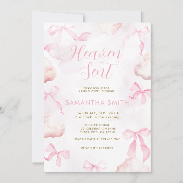 Rosa molnslöja baby shower inbjudan (Framsida)