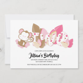 Rosa Monkey andra Födelsedagsfest inbjudan