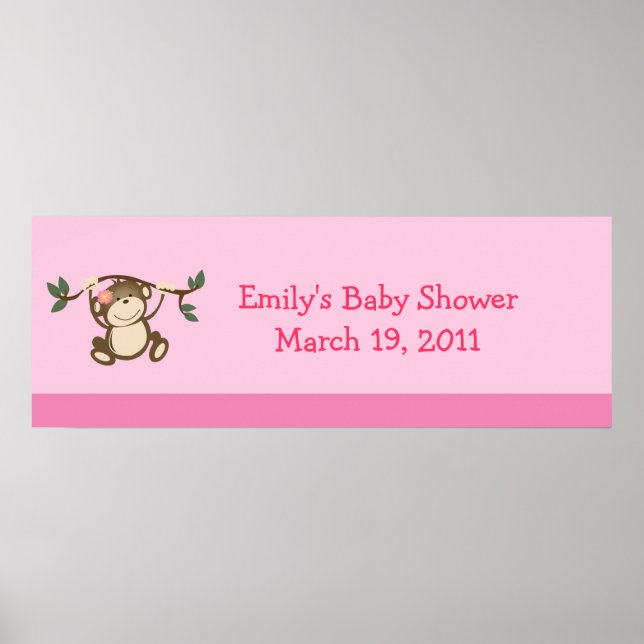 ROSA MONKEY PLAY Baby Shower / Birthday Banner Poster (Framsidan)