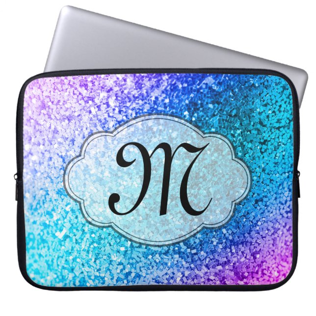 Rosa Monogram 15" för Bling glitter flickaktigt Laptop Fodral (Framsidan)