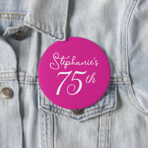 Rosa Monogram 75:e Födelsedagsfest Knapp