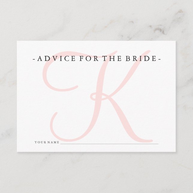 Rosa Monogram Advice for Bride Shower Game Rådkort (Framsida)