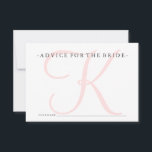 Rosa Monogram Advice for Bride Shower Game Rådkort<br><div class="desc">Dessa eleganter är perfekten för att lägga till ett spel i möhippan på ett sätt som är chic och kvinnligt,  men som inte är alltför slarvigt.</div>