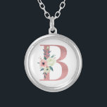 Rosa Monogram Blommigt Brev B Watercolor Bouquet Silverpläterat Halsband<br><div class="desc">Monogram halsband med ditt första i söt glitter och vattenfärgblommor. Blommigten brev B är designad i dammig rosa glitter, som är förskönad med en bukett av rosa och elfenbensblommor och grönska. En underbar gåva till vilken kvinna som helst och tillfälle. En underbar idé som bröllopsförmån för brudar till bära på...</div>